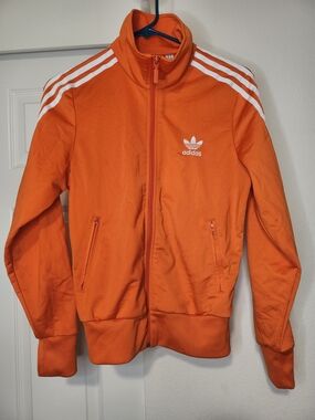 adidas Orange Track Bomber Jacket with White Stripes